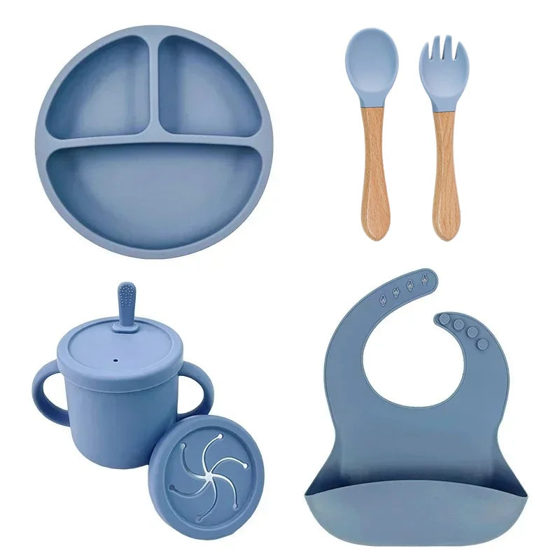 Set vaisselle bébé silicone sans BPA Mybooni — Bol ventouse assiette tasse couverts