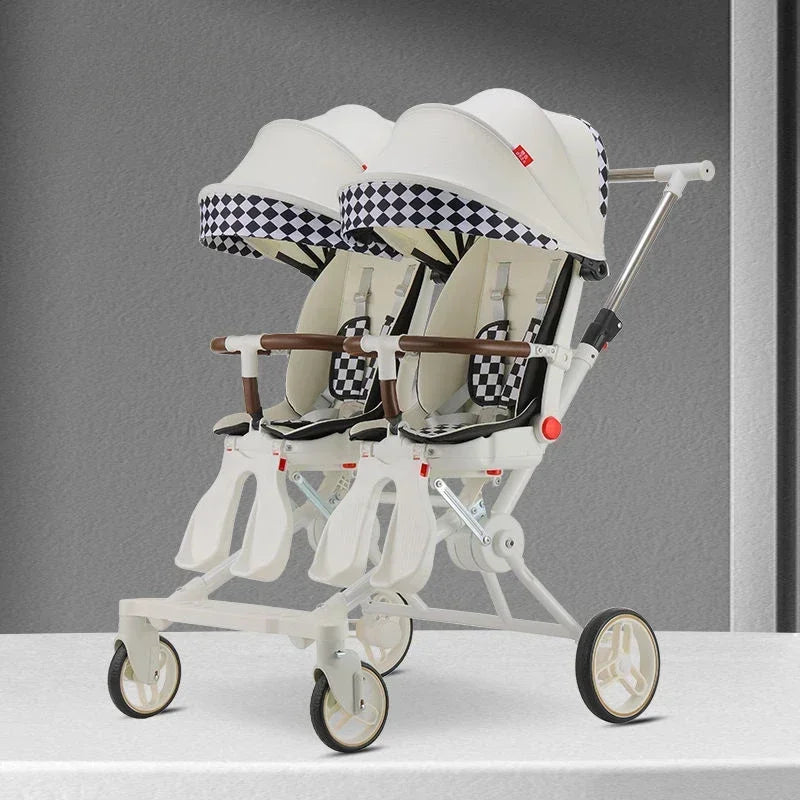 Poussette double légère pliable multifonctionnelle pour jumeaux