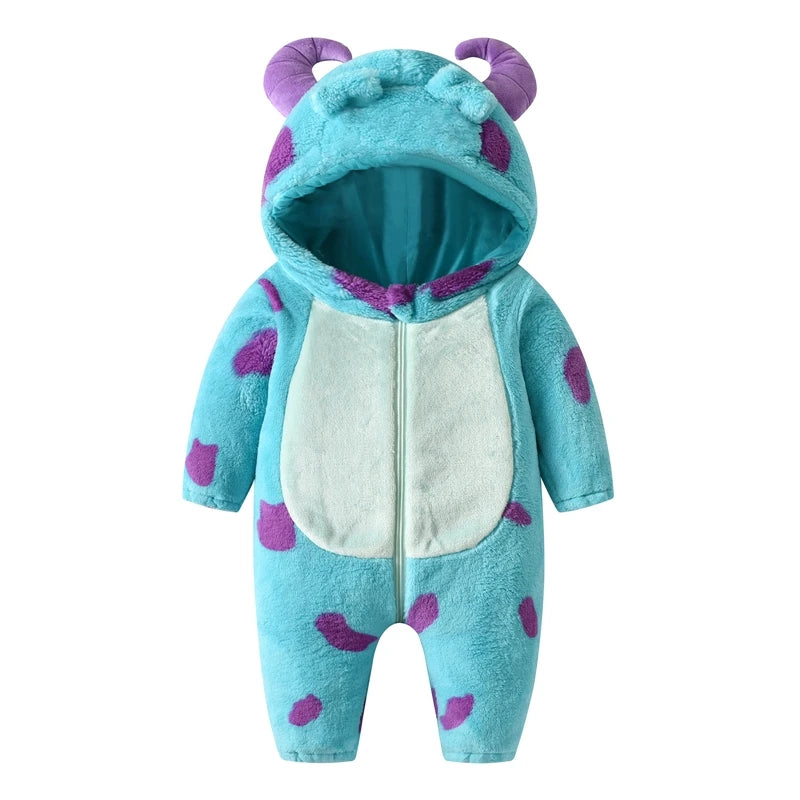 Combinaison bébé hiver polaire à capuche cornes - grenouillère chaude épaisse garçon/fille 0-3 ans