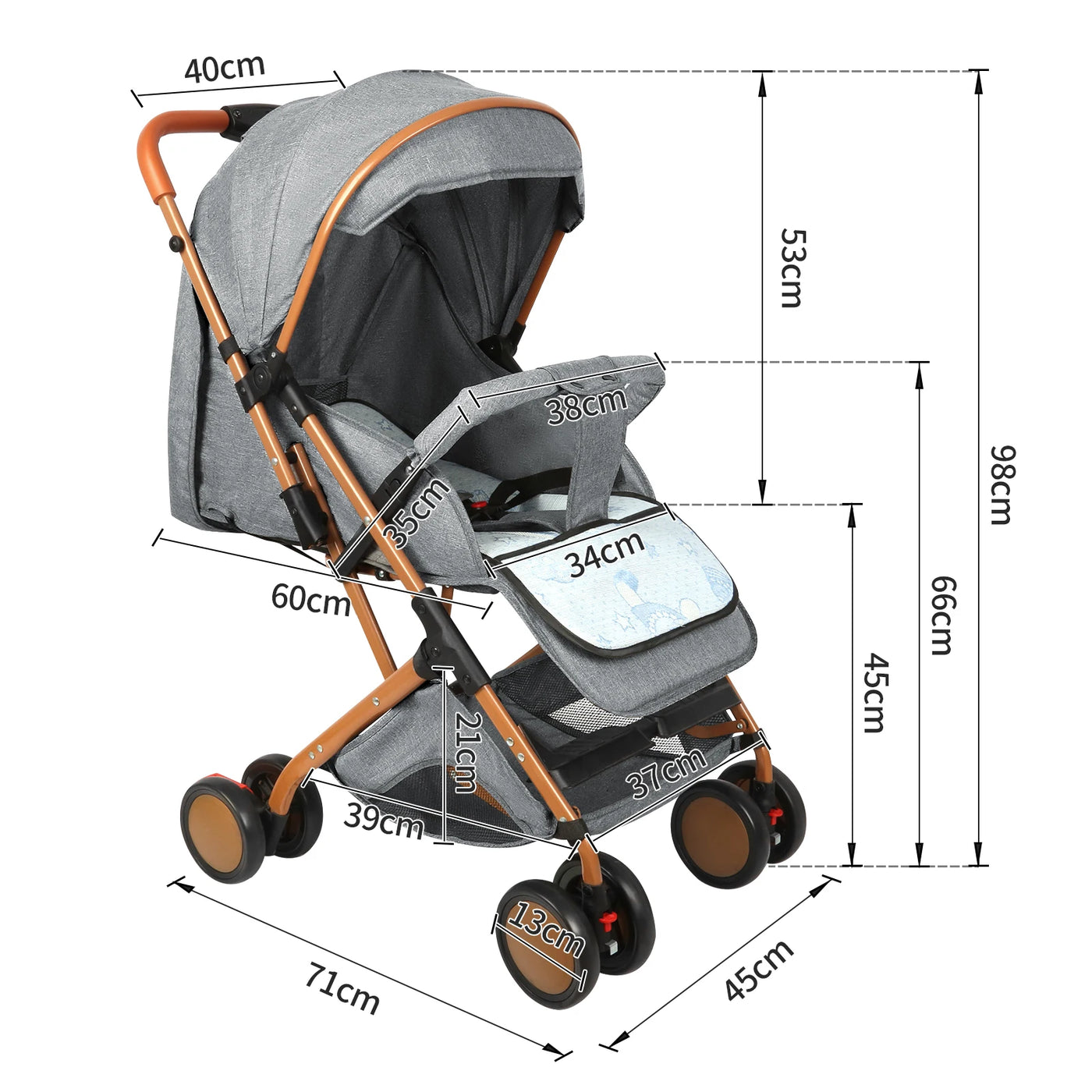 Poussette avec moustiquaire jusqu'à 20 kg panier rangement 4 roues pliable