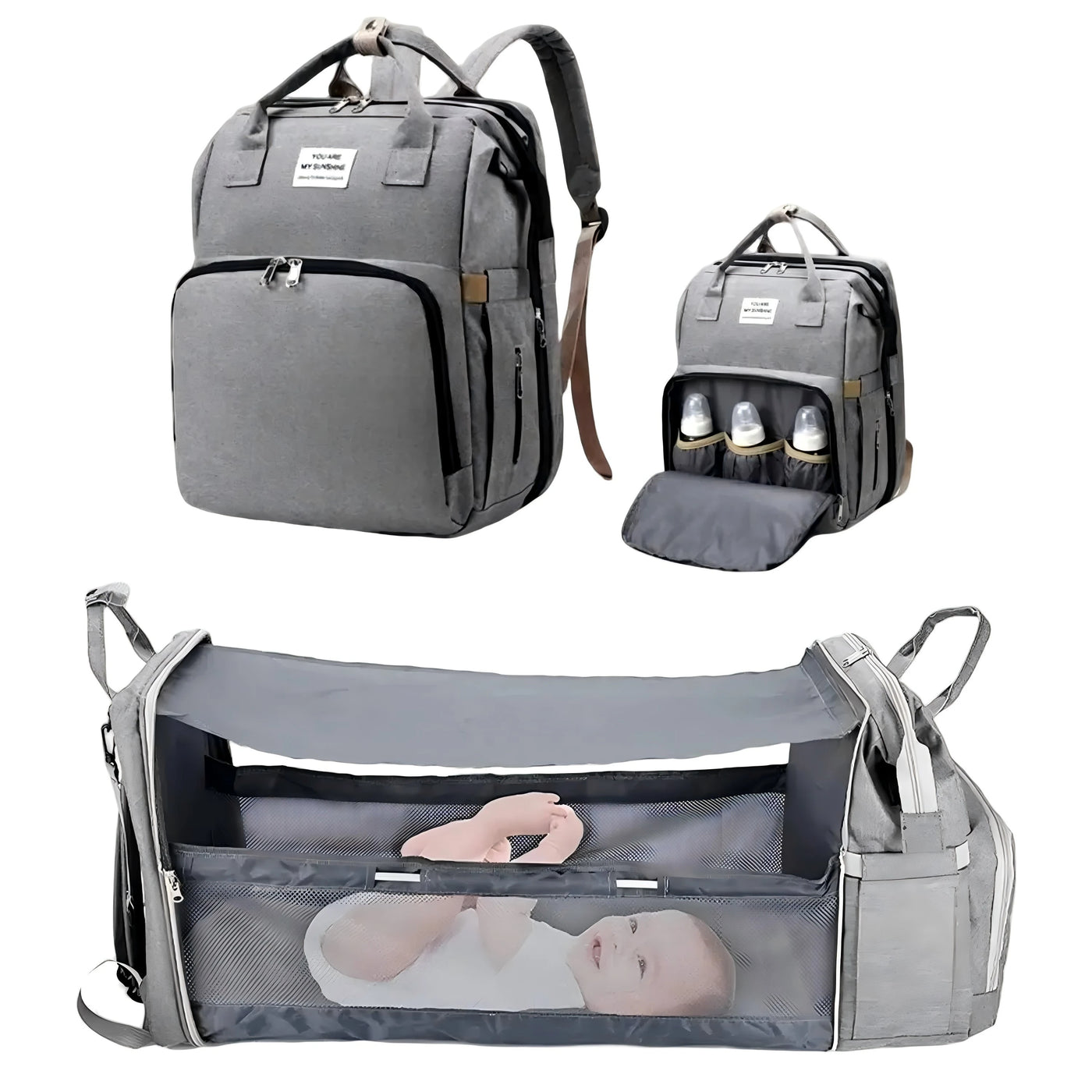 Sac à langer gris transformable pour bébé