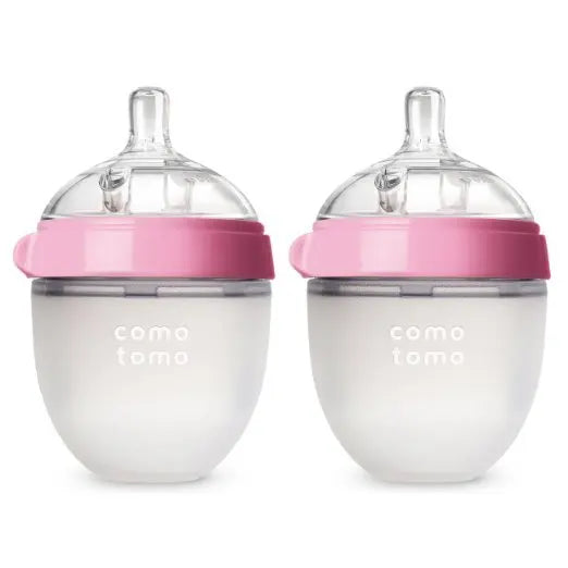 Lot 2 biberons bébé sans BPA silicone vert/rose - biberon enfant 5 oz et 8 oz