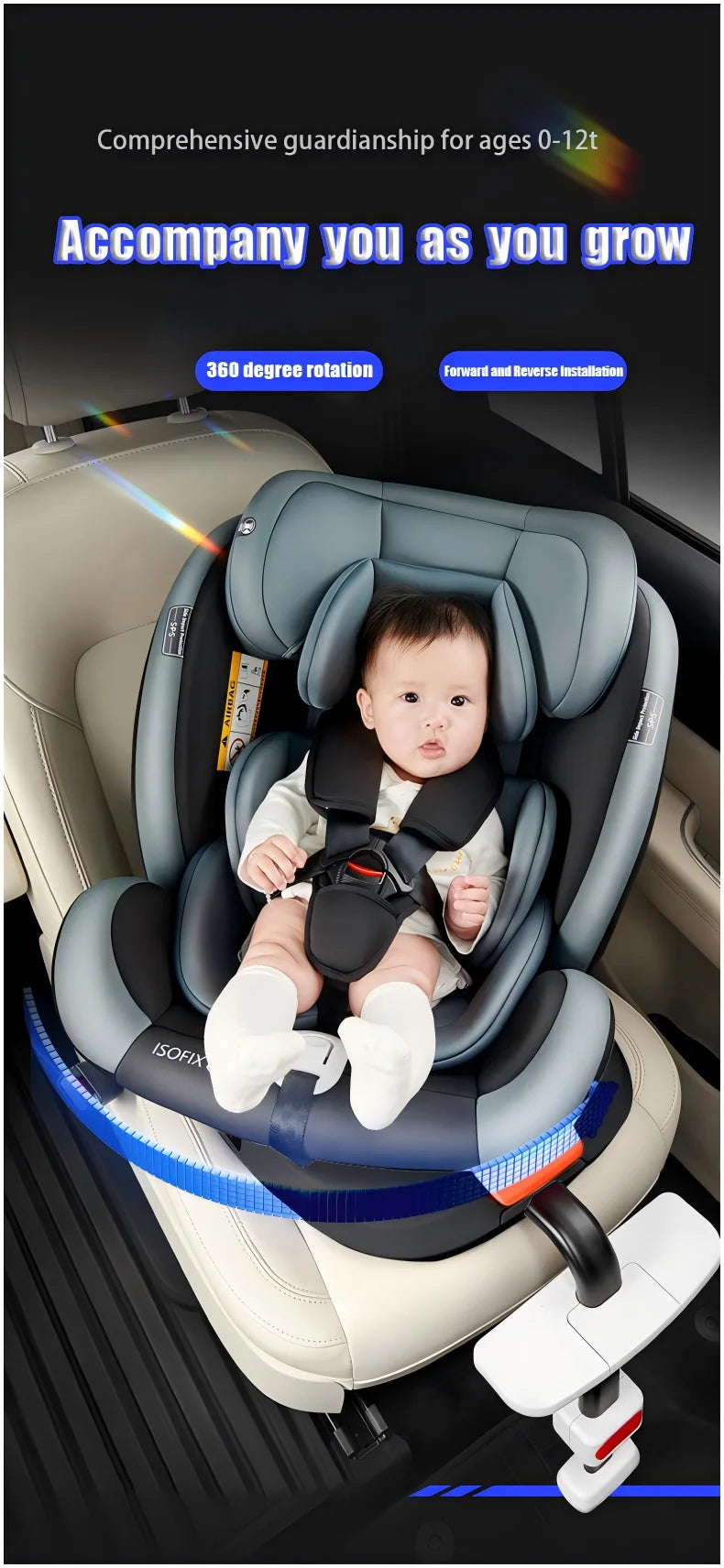 Siège auto 360° ISOFIX réglable 0-12 ans avec repose-pieds - pivotant