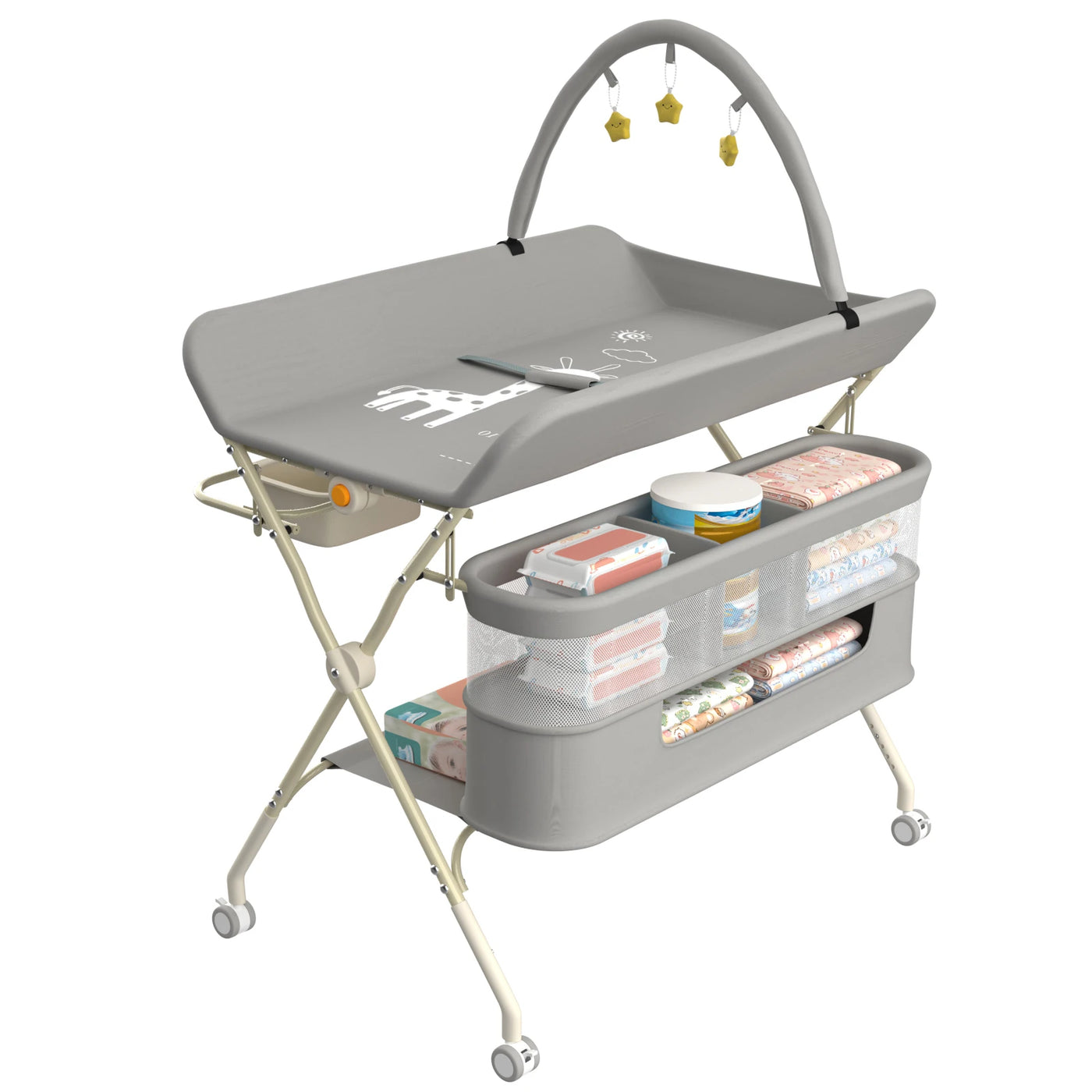 Table à langer mobile pliable Mybooni — Matelas imperméable hauteur réglable