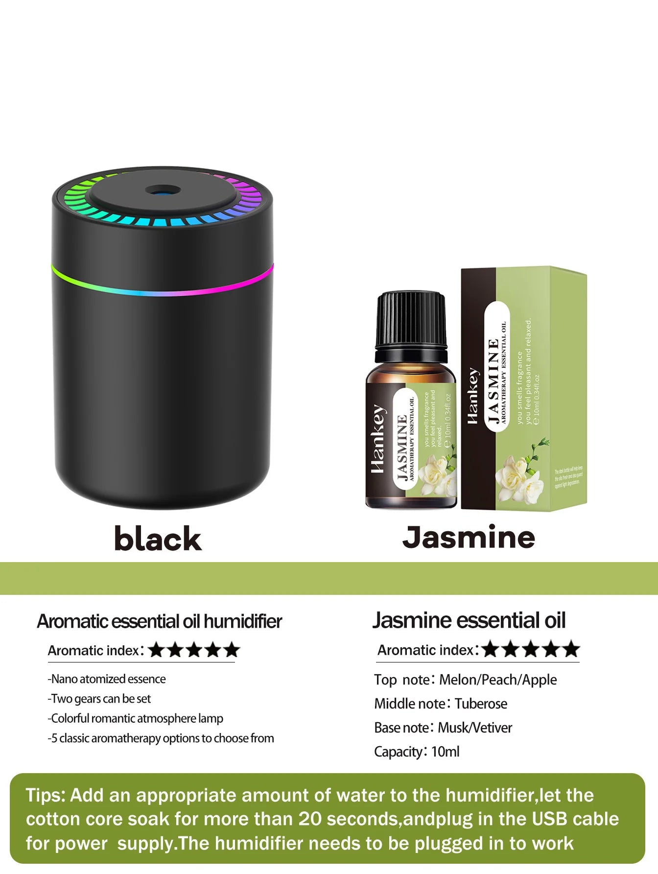 Diffuseur Aromathérapie 180ml Mybooni | Humidificateur LED 7 Couleurs USB