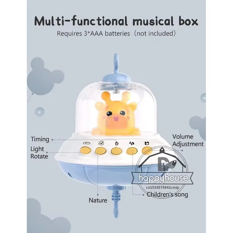 Mobile musical lumineux et projecteur pour lit bébé - télécommande jouet nouveau-né