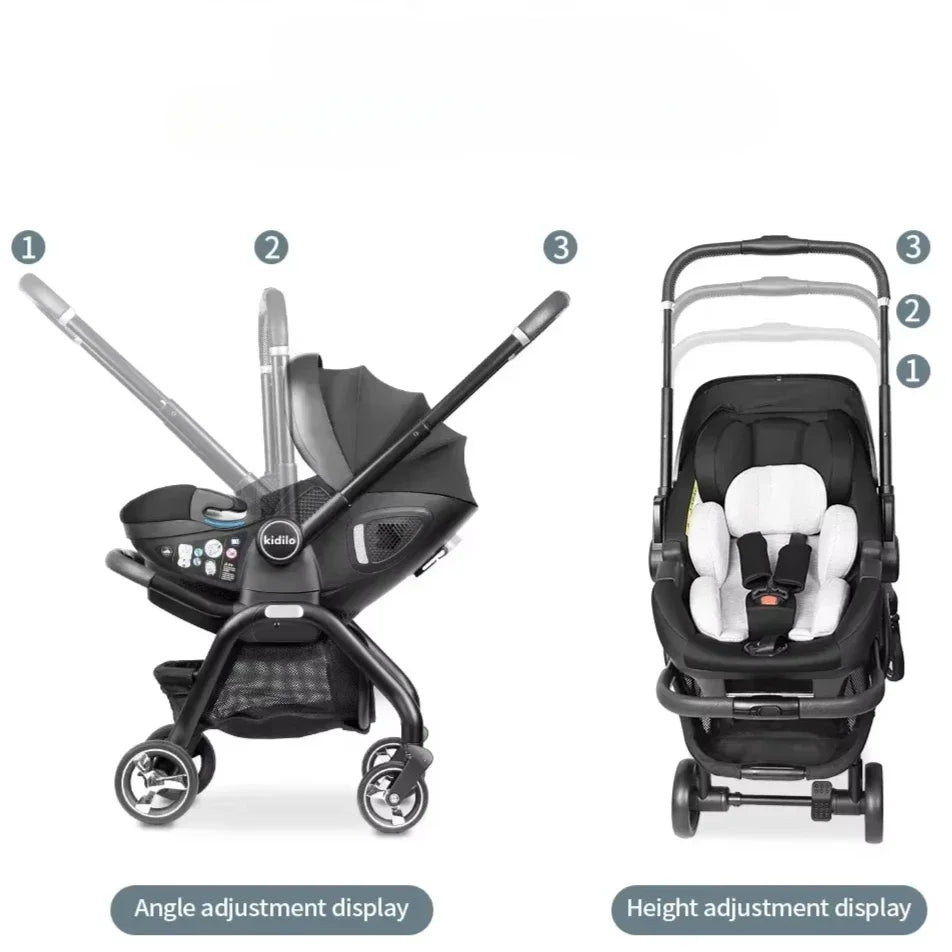 Poussette rose 4-en-1 avec nacelle siège auto de luxe pliable livraison EU