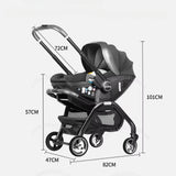 Poussette 3-en-1 portable nacelle bébé siège auto de luxe pliable
