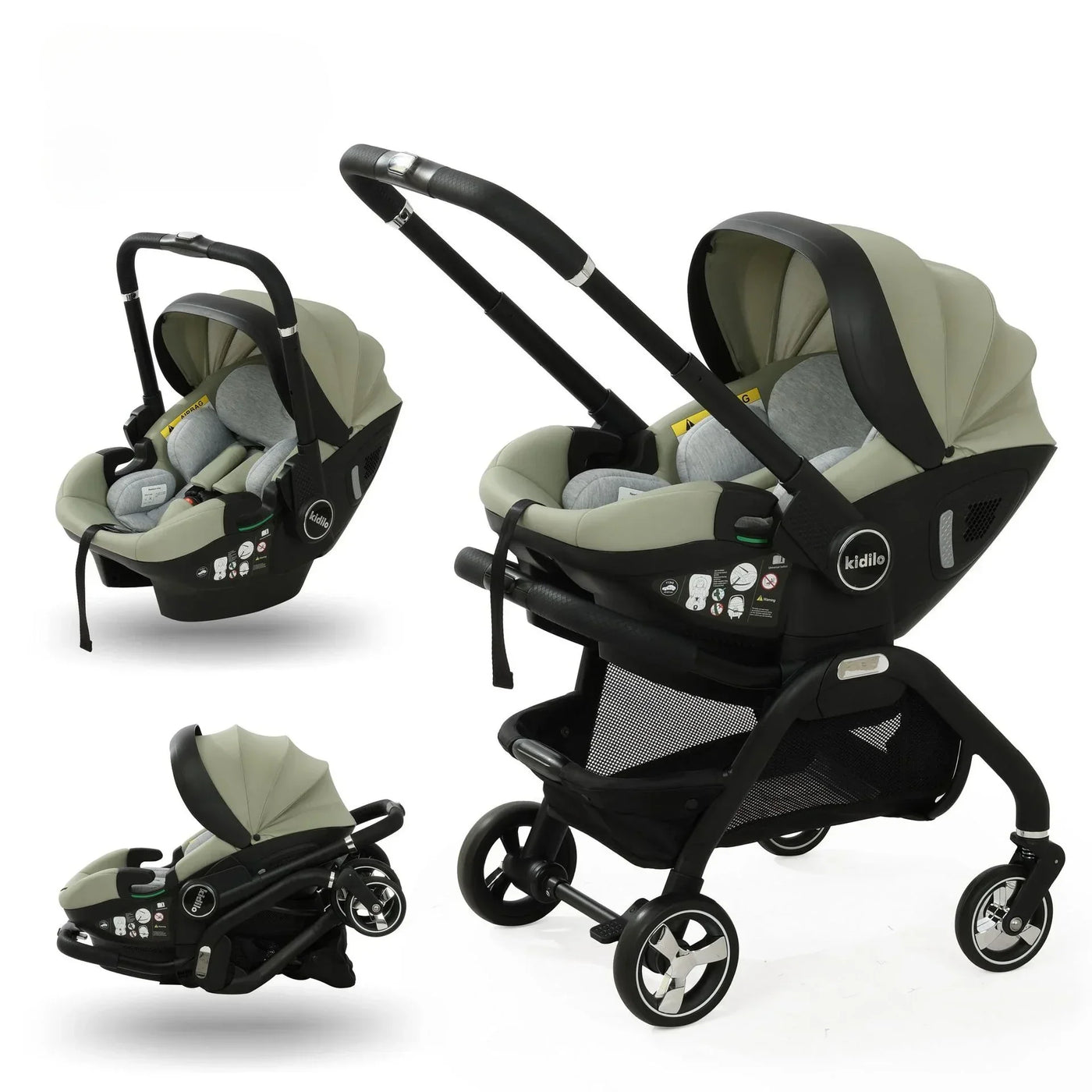 Poussette 3-en-1 portable nacelle bébé siège auto de luxe pliable