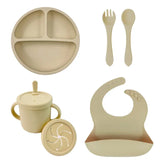 Set repas bébé silicone sans BPA ventouse - bol assiette tasse paille cuillère fourchette enfant