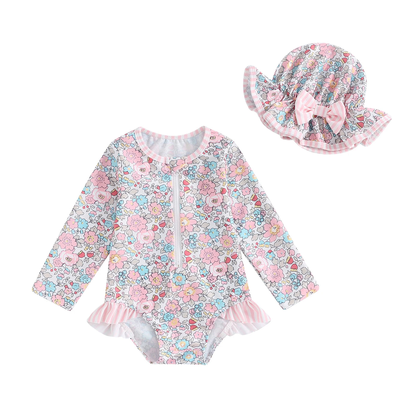 Maillot de bain anti-UV fille Mybooni — Volants imprimé floral avec chapeau