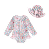 Maillot de bain anti-UV fille Mybooni — Volants imprimé floral avec chapeau