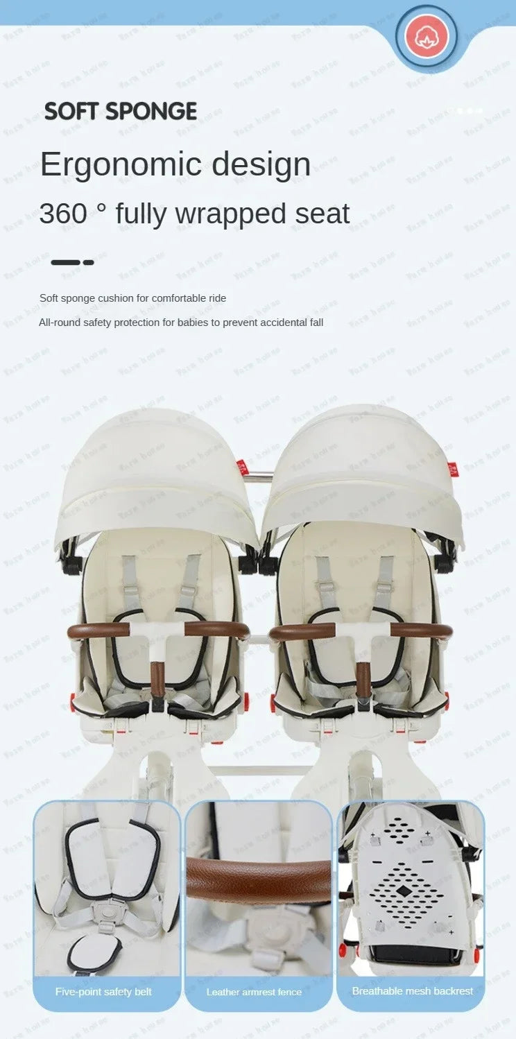 Poussette double légère pliable multifonctionnelle pour jumeaux