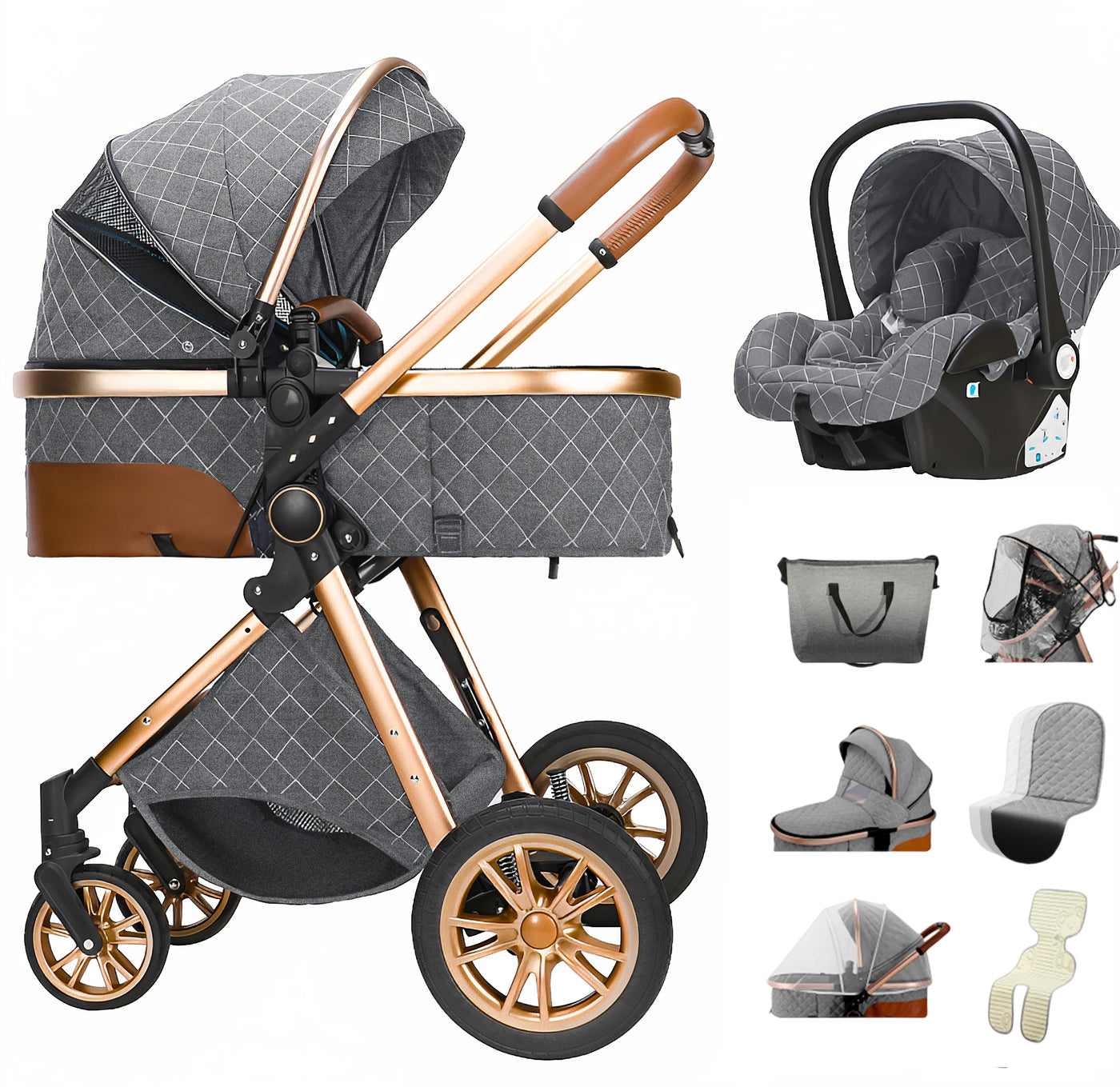Poussette 3-en-1 pliable Mybooni — Multifonction siège auto inclus