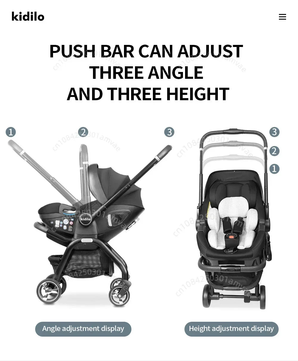 Poussette 3-en-1 portable nacelle bébé siège auto de luxe pliable