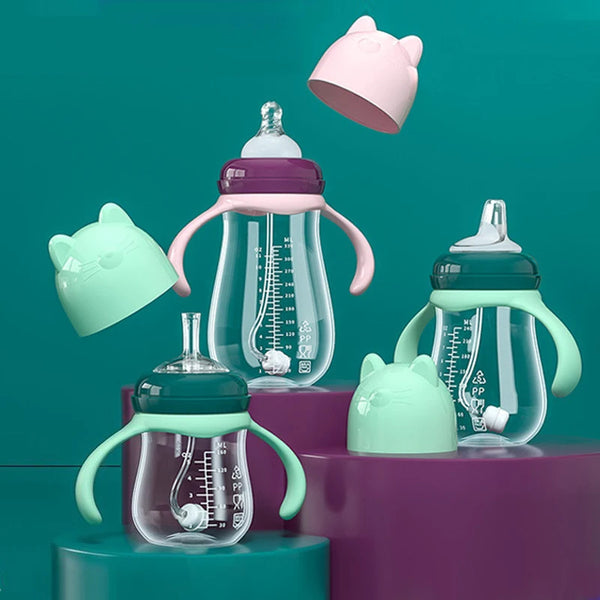 Biberon anti-coliques col large avec bille gravité et tétine silicone