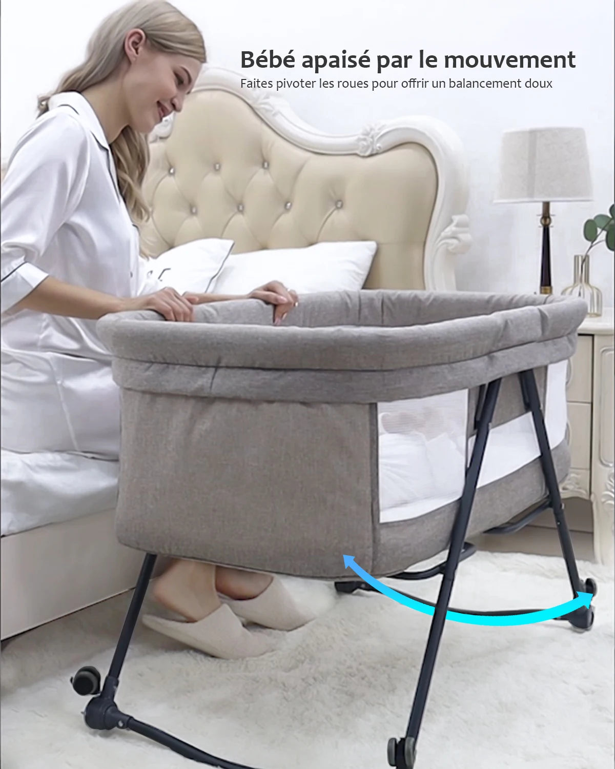 Lit de voyage bébé Mybooni — Matelas roulettes silencieuses berceau convertible
