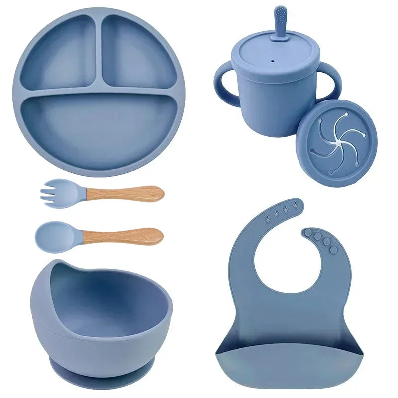 Set vaisselle bébé silicone sans BPA Mybooni — Bol ventouse assiette tasse couverts