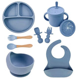 Set vaisselle bébé silicone sans BPA Mybooni — Bol ventouse assiette tasse couverts
