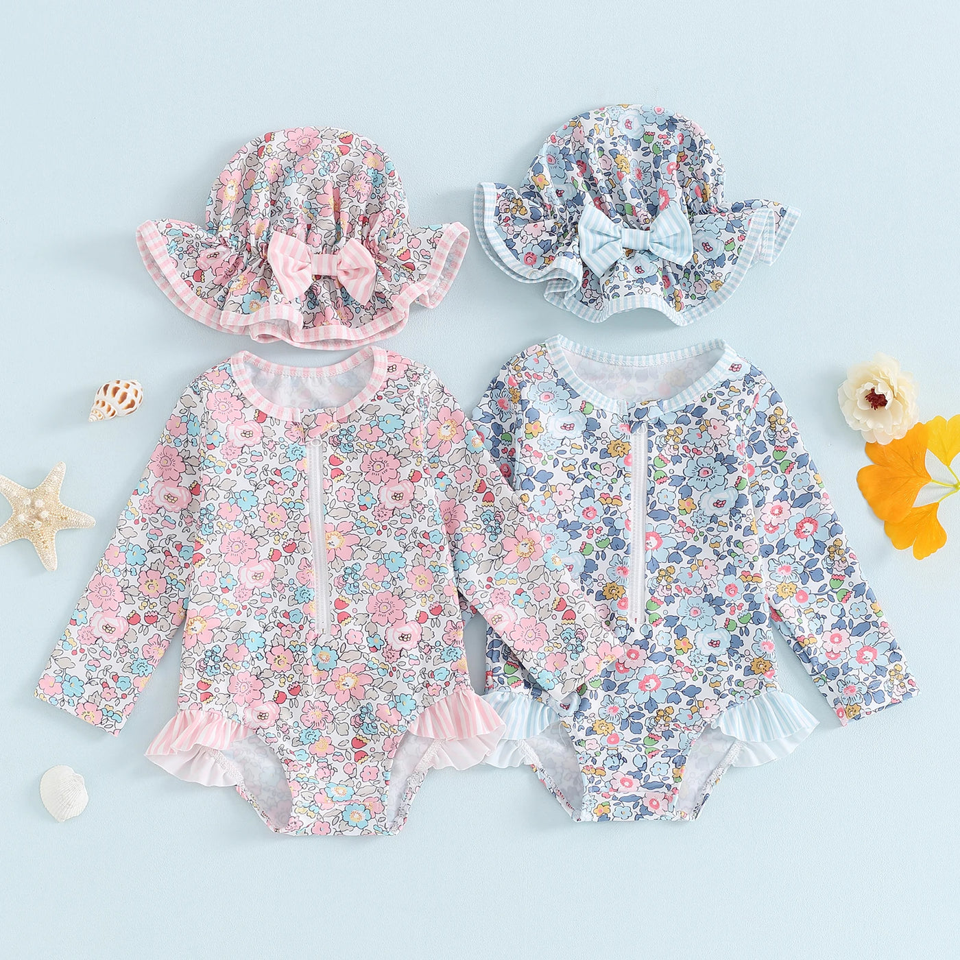Maillot de bain anti-UV fille Mybooni — Volants imprimé floral avec chapeau