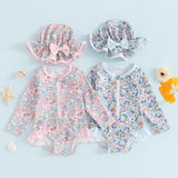Maillot de bain anti-UV fille Mybooni — Volants imprimé floral avec chapeau