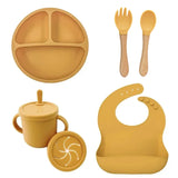 Set repas bébé silicone sans BPA ventouse - bol assiette tasse paille cuillère fourchette enfant