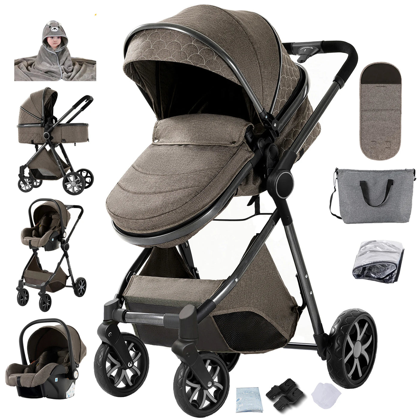 Poussette 3-en-1 évolutive Mybooni | Nacelle, siège auto et landau