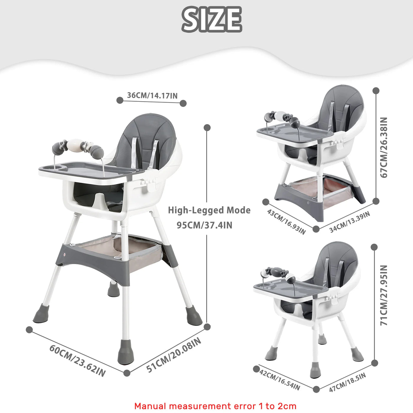 Chaise haute bébé convertible portable double plateau et barre jouets