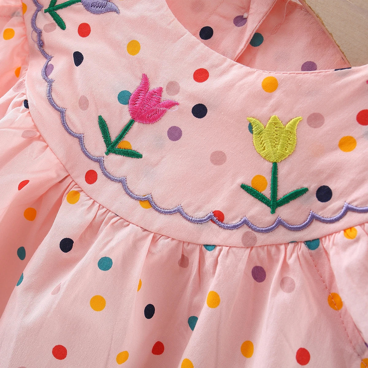 Robe bébé coton brodée fleurs Mybooni — Imprimé pois colorés