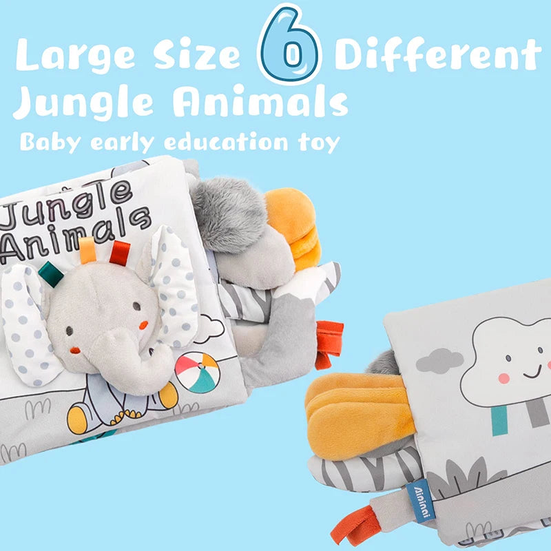 Livre tissu sensoriel 3D bébé Mybooni — Hochet contraste élevé animaux 0-12M