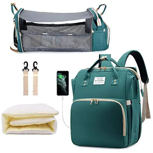 Sac à langer vert avec lit pliant pour bébé