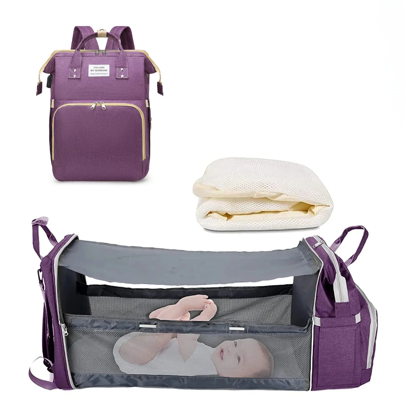 Sac à dos à langer 3-en-1 Bouni — Table à langer + Lit de voyage + Port USB