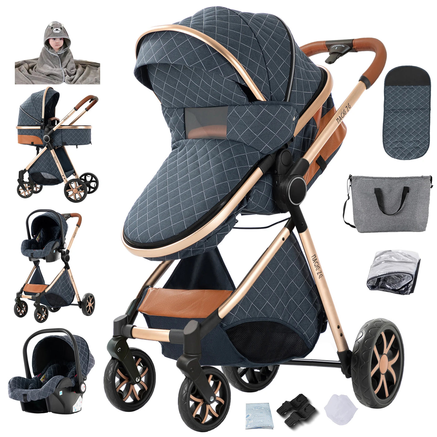 Poussette 3-en-1 évolutive Bouni | Nacelle, siège auto et landau