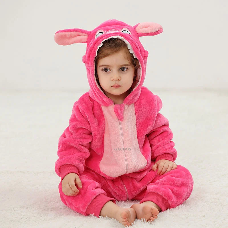 Combinaison pyjama bébé flanelle cartoon - grenouillère licorne/lapin/dinosaure animal