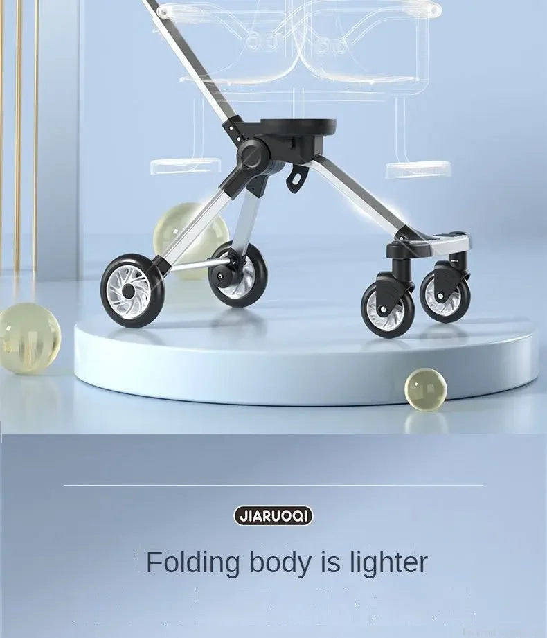 Poussette jumelle légère haute vue avec parasol pliable 4 roues