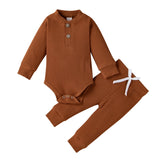 Ensemble 2 pièces bébé body côtelé/carreaux manches longues + pantalon - tenue nouveau-né 0-18 mois
