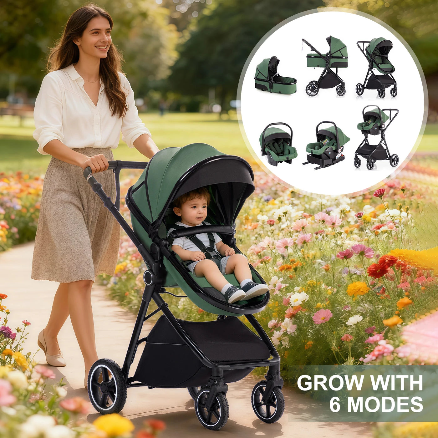 Poussette 3-en-1 pliable Bouni — Norme EU nouveau-né
