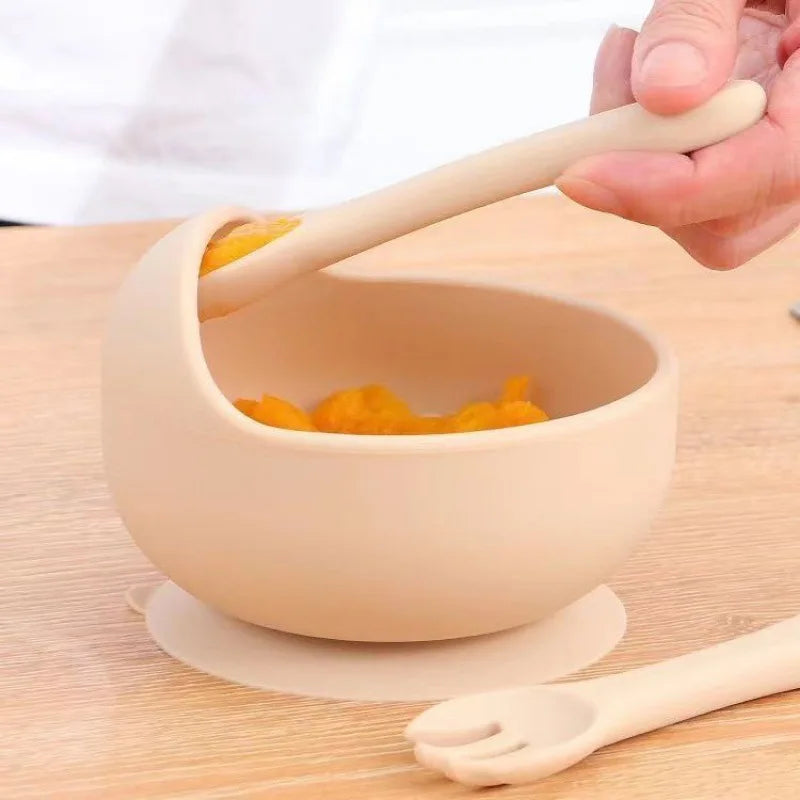 Set repas bébé silicone sans BPA ventouse - bol assiette tasse paille cuillère fourchette enfant