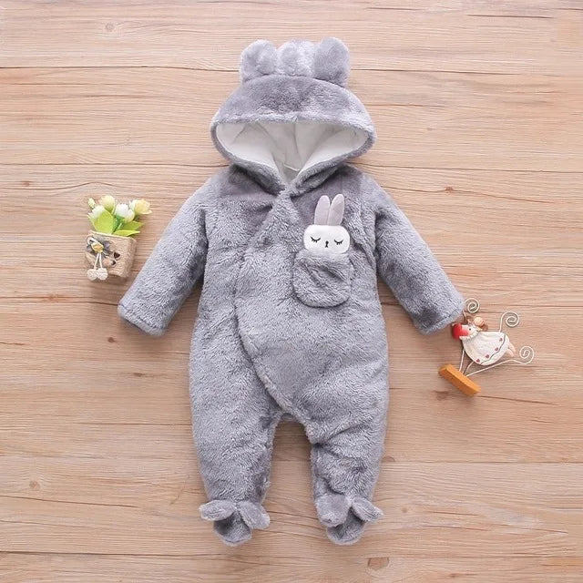 Combinaison bébé automne-hiver peluche chaud - grenouillère cartoon chien/lapin 0-2 ans