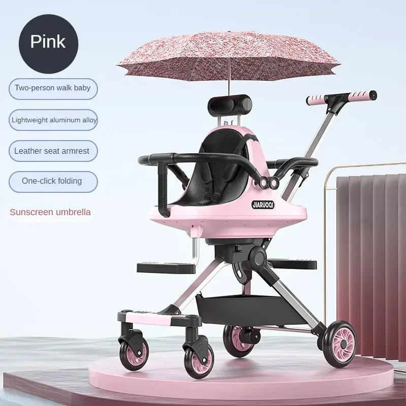 Poussette jumeaux légère Mybooni — Double siège avec parasol haute vue pliable