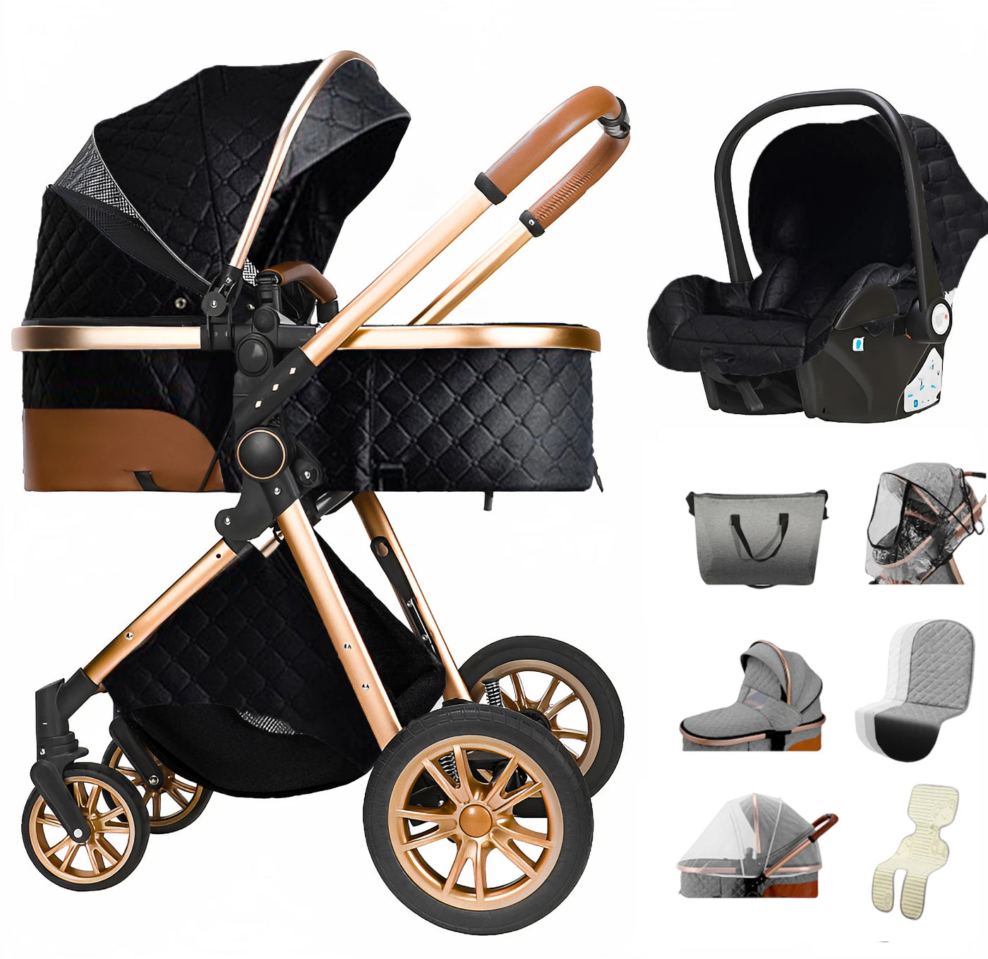 Poussette 3-en-1 pliable Mybooni — Multifonction siège auto inclus