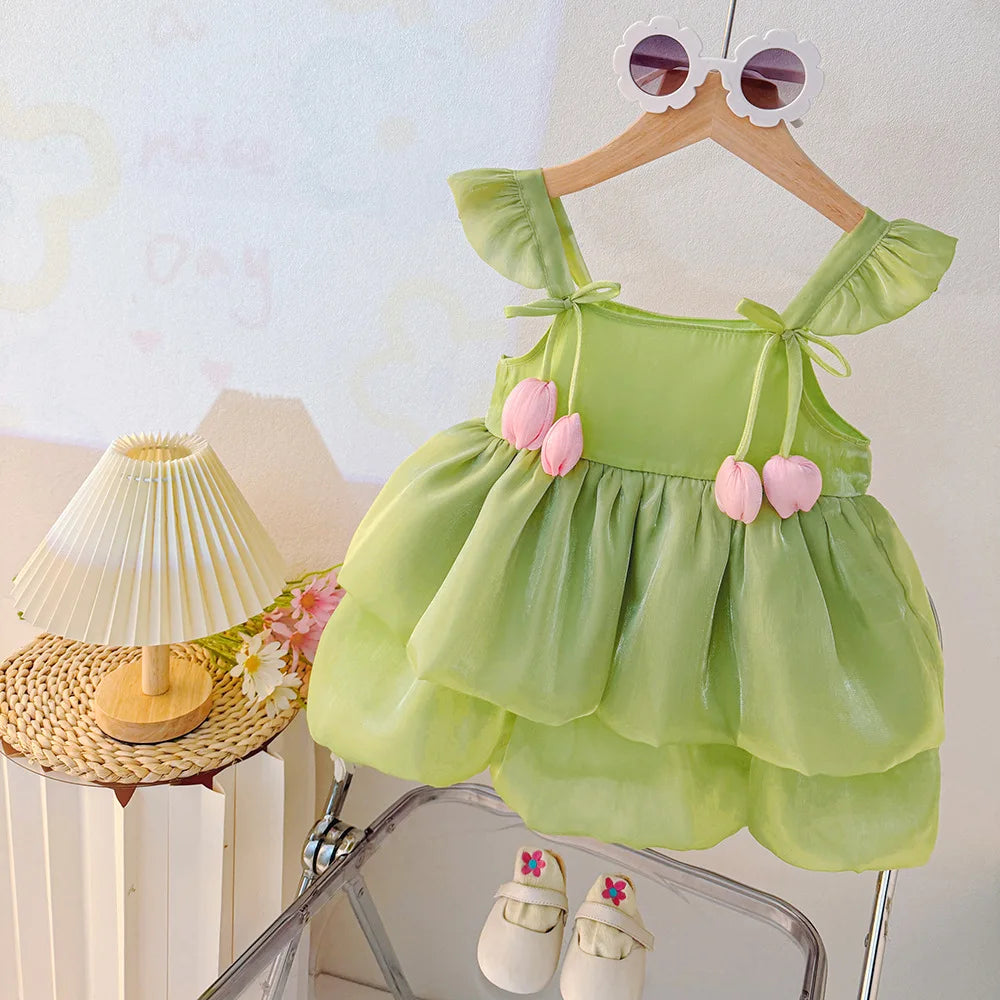 Robe d'anniversaire bébé fille Mybooni — Fleurs roses tenue fête 0-2 ans