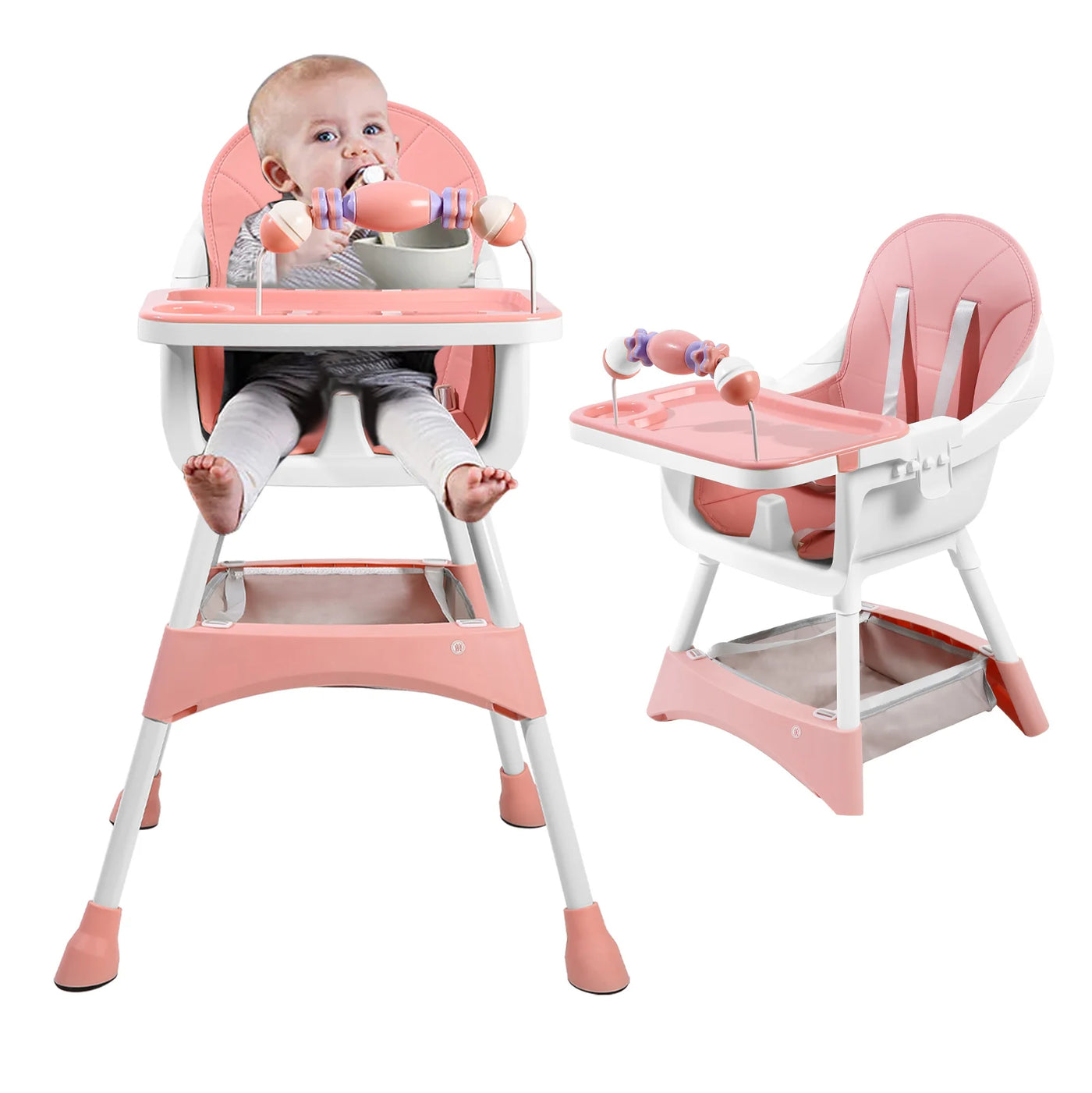 Chaise haute portable convertible Mybooni — Double plateau repas et jeux