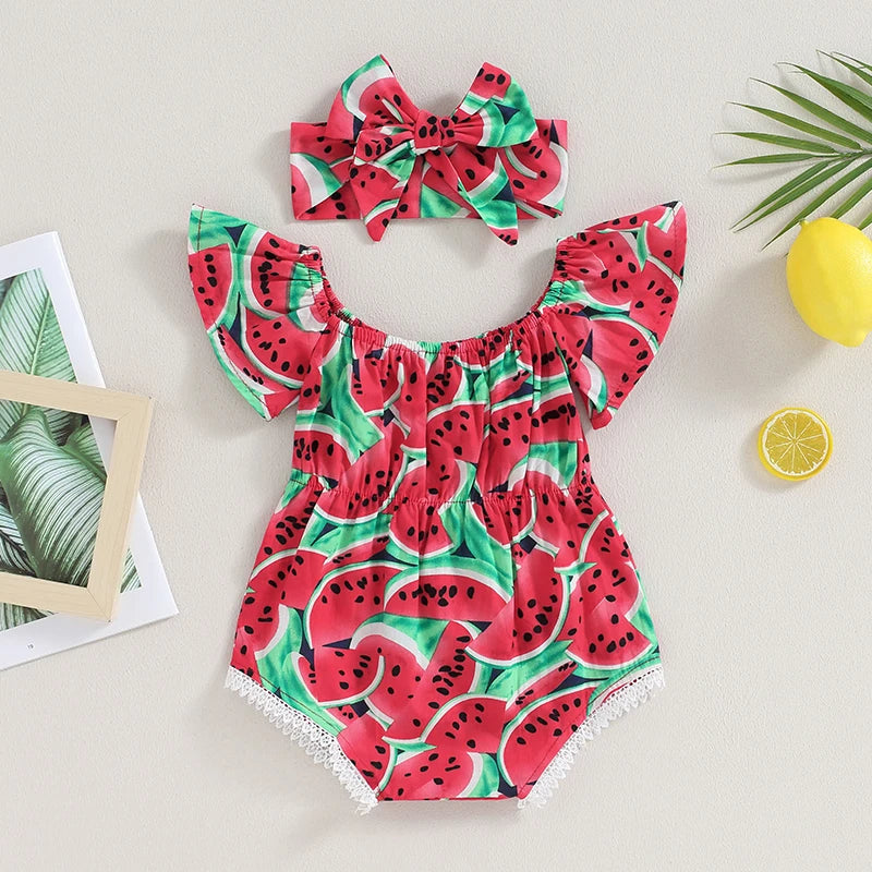 Vêtements été bébé fille Bouni — body et bandeau assortis pastèque