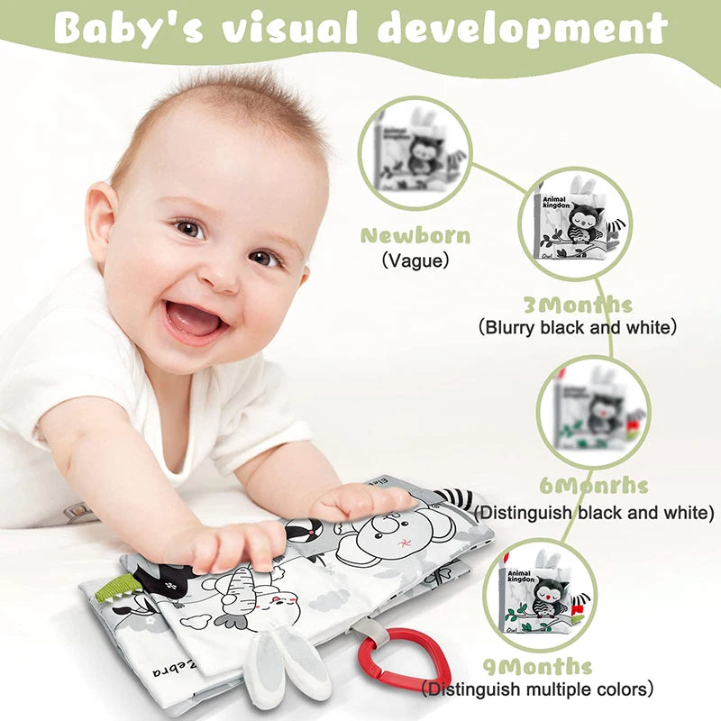 Livre tissu activités Montessori Mybooni — Noir et blanc bébé 0-12M