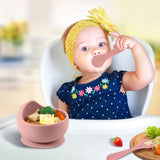 Set repas bébé silicone sans BPA ventouse - bol assiette tasse paille cuillère fourchette enfant
