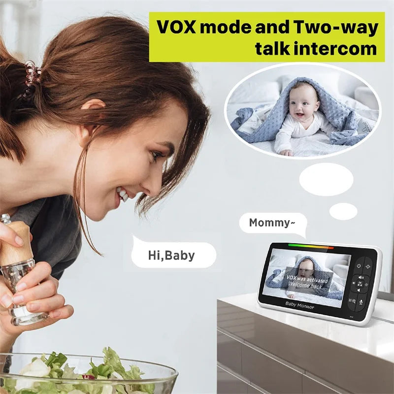 Babyphone vidéo Babystar 5 pouces PTZ télécommande - audio bidirectionnel VOX berceuses bébé
