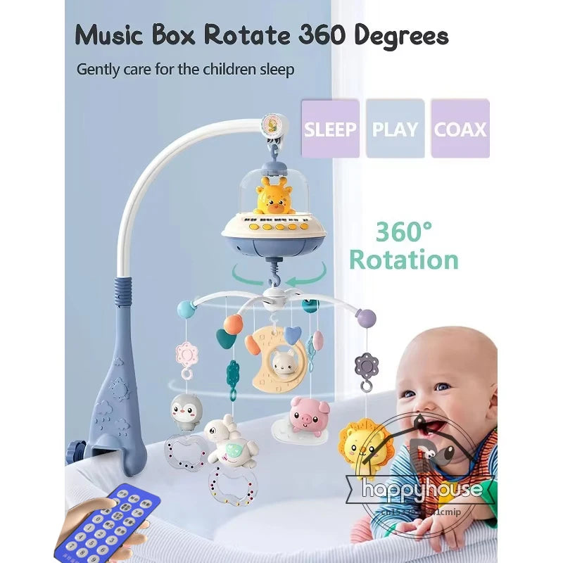 Mobile musical lumineux et projecteur pour lit bébé - télécommande jouet nouveau-né