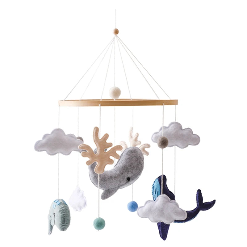 Mobile lit bébé bois feutrine ours cartoon - carillon musical avec support berceau