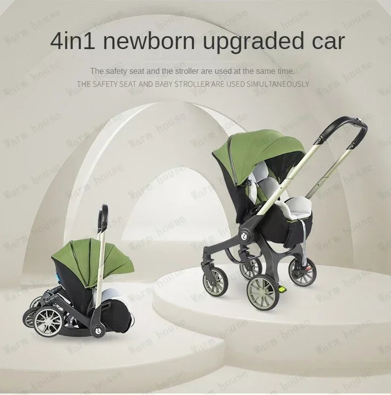 Poussette 4-en-1 multifonctionnelle pliable avec siège auto bébé EU Stock